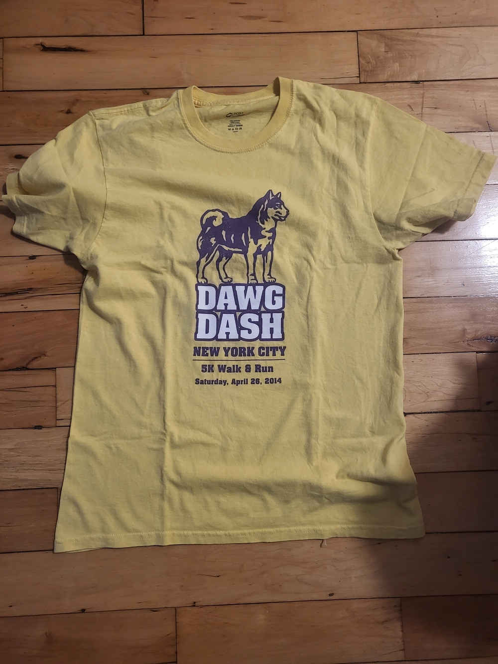 Port and Company Yellow Dawg Dash Graphic Tee with Purple Logo